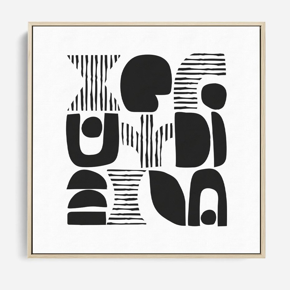 Obraz w ramie 50x50 - Taniec Dziwacznych Kresek - minimalistyczny plakat, czarno biały - rama drewno