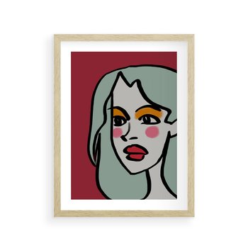 Plakat w ramie 50x70 - Ekspresja Linii - nowoczesny plakat, mocna linie - rama drewno