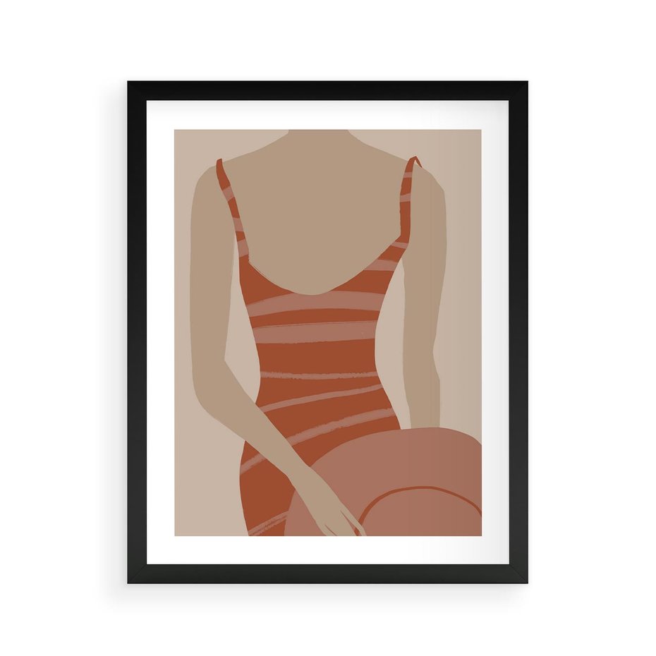 Plakat w ramie 40x50 - Kobiece Retro - minimalistyczny boho plakat, retro kobieta w stroju kąpielowym - rama czarna