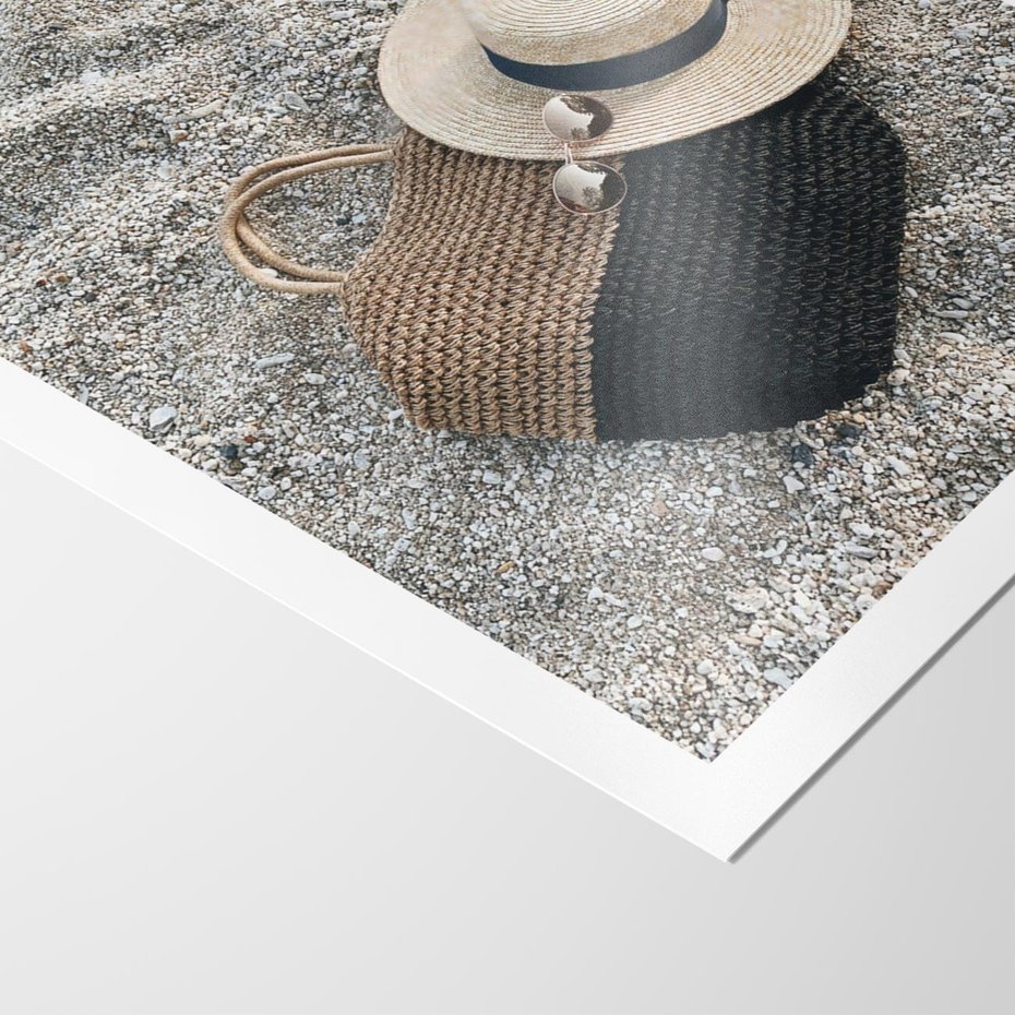 Plakat bez ramy 30x40 - Plażowe Przygotowania - torba plażowa, kapelusz