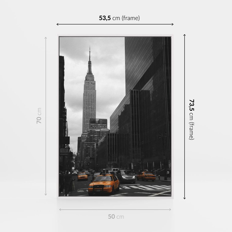 Obraz w ramie 50x70 - Nowy York, taksówka w ruchu - Nowy York, taksówka - rama biała