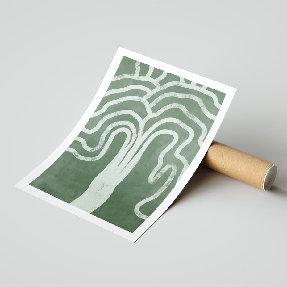 Plakat bez ramy 21x30 - Inspirujące Zawiłości Zieleni - abstrakcyjny kształt, zielony plakat