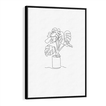 Obraz w ramie 50x70 - Tajemnicza Harmonia - sztuka one line, monstera - rama czarna