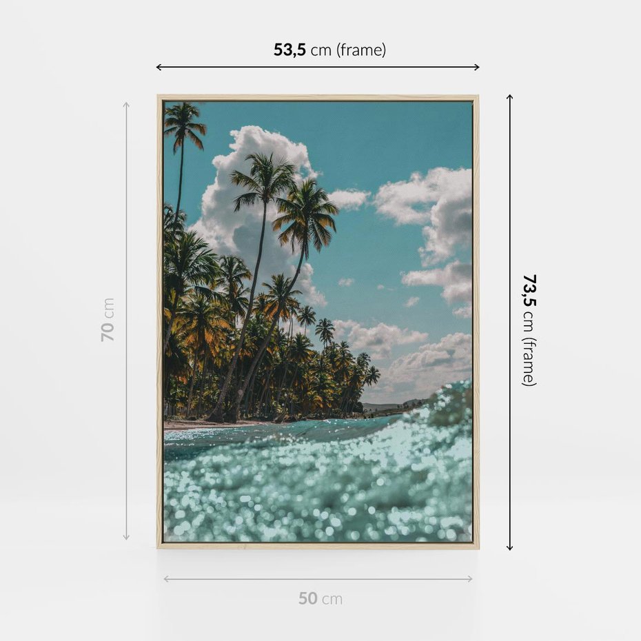 Obraz w ramie 50x70 - Rajskie Wakacje - plaża, palmy - rama drewno