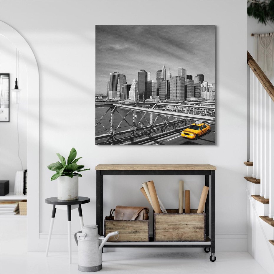 Obraz na płótnie 60x60 - Podróż taksówką przez Nowy Jork - TAXI, miasto