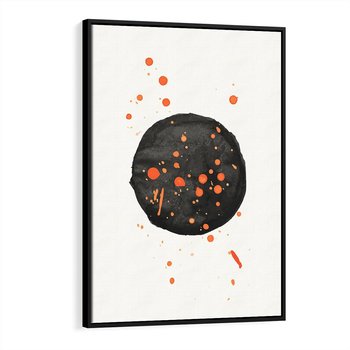 Obraz w ramie 50x70 - Impulsy Kreatywności - abstrakcyjna czarna plama, rozsiane pomarańczowe kropki - rama czarna