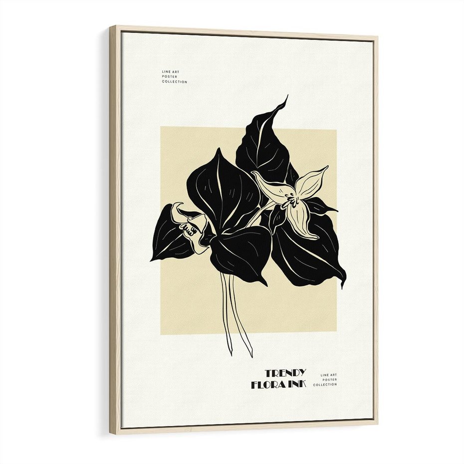 Obraz w ramie 80x120 - Ekspresja w szkicowanych kształtach - kwiaty, typografia - rama drewno