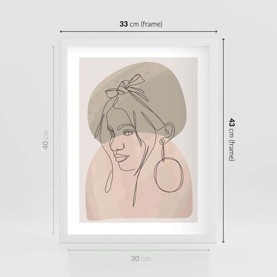 Plakat w ramie 30x40 - Kobieta w Linii: Akwarelowa Harmonia - kobieta one line, grafika - rama biała