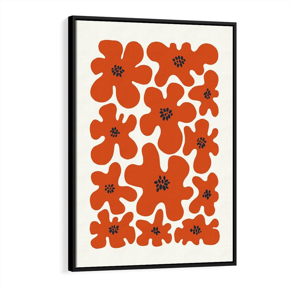 Obraz w ramie 70x100 - Wibracje Przestrzeni - abstrakcyjne czerwone kwiaty, kompozycja - rama czarna