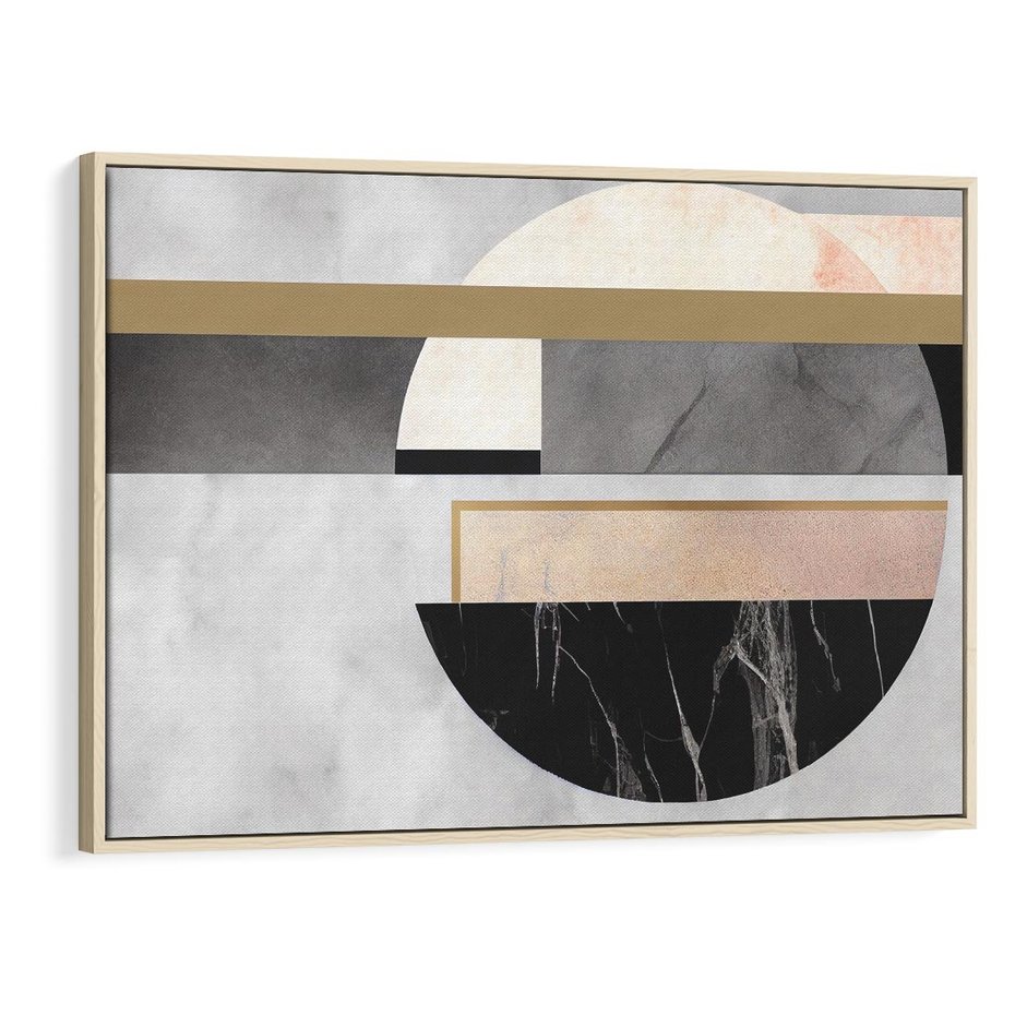Obraz w ramie 70x50 - Biało-Czarne Formy - nowoczesna geometria, koło - rama drewno