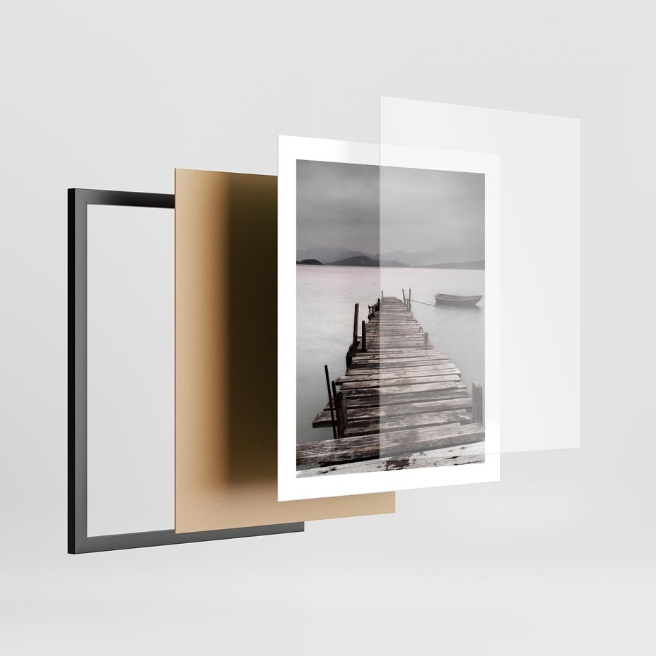 Plakat w ramie 40x50 - Spokój nad Jeziorem - pomost, jezioro - rama czarna