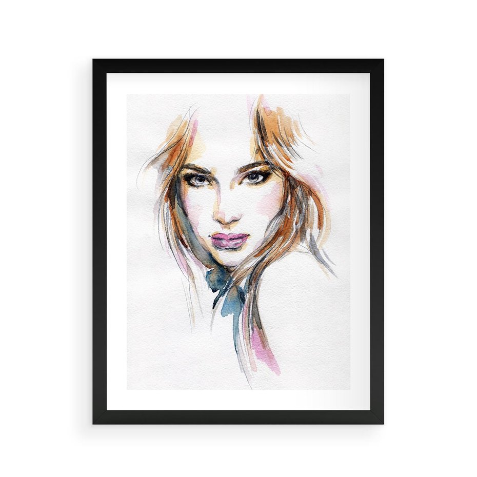 Plakat w ramie 40x50 - Abstrakcyjny portret kobiecy - grafika, kobieta - rama czarna