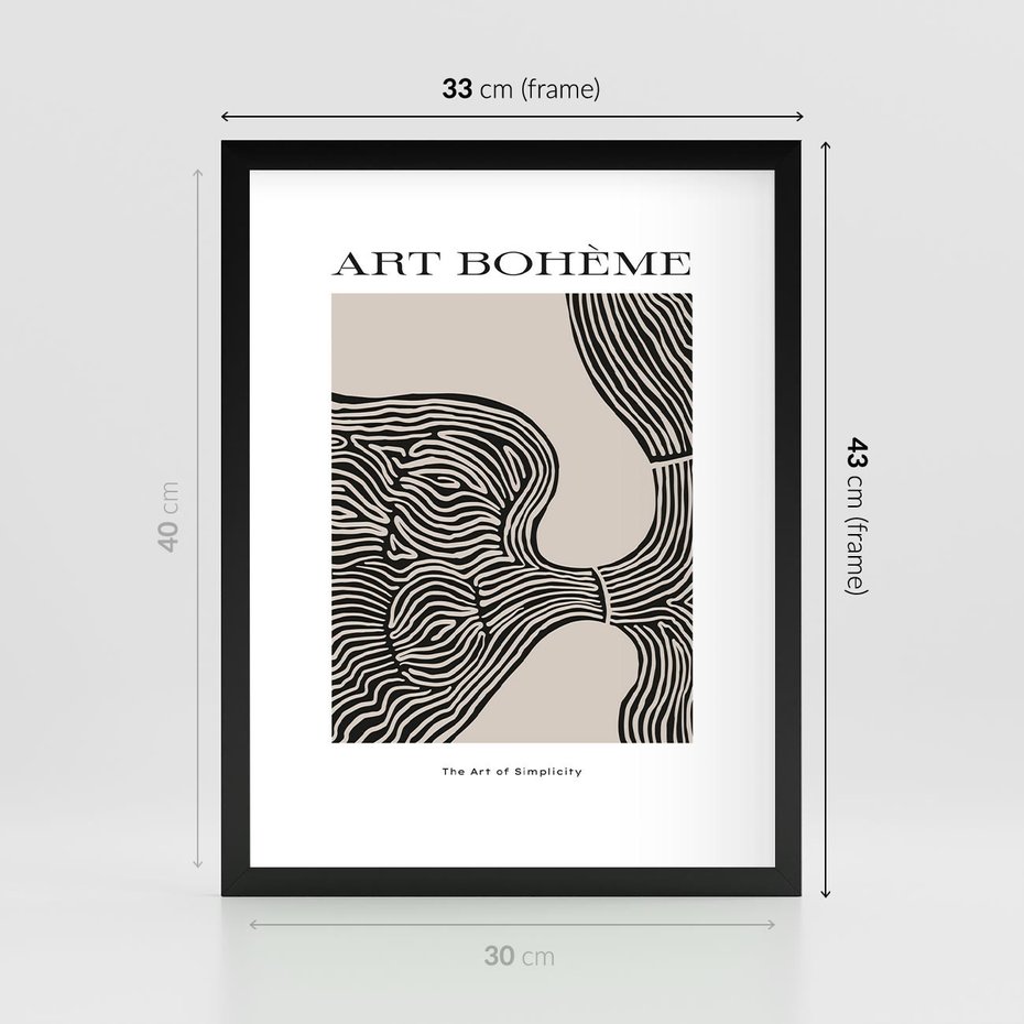 Plakat w ramie 30x40 - Wewnętrzne Zagadki Kształtów - sztuka minimalizmu, biało czarna rycina - rama czarna