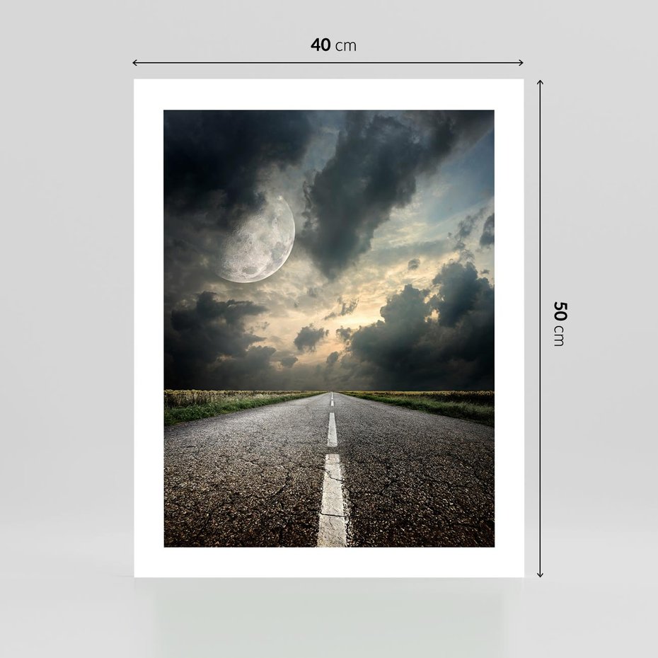 Plakat bez ramy 40x50 - magia nocnej drogi - droga, księżyc