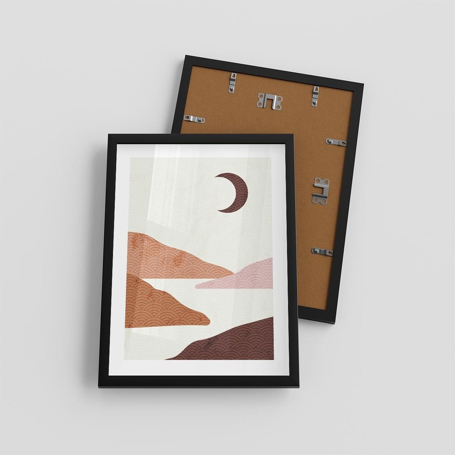 Plakat w ramie 30x40 - Księżycowa Refleksja - nowoczesna sztuka, góry - rama czarna