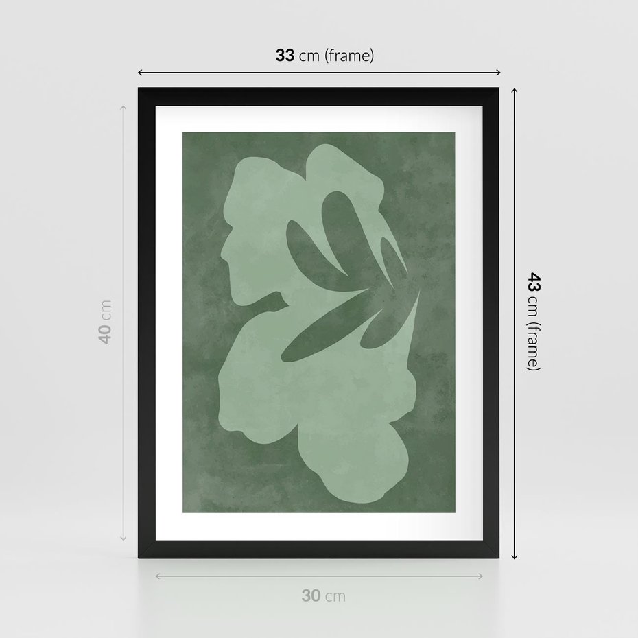 Plakat w ramie 30x40 - Kształty Zieleni - abstrakcyjny kształt, zielony plakat - rama czarna