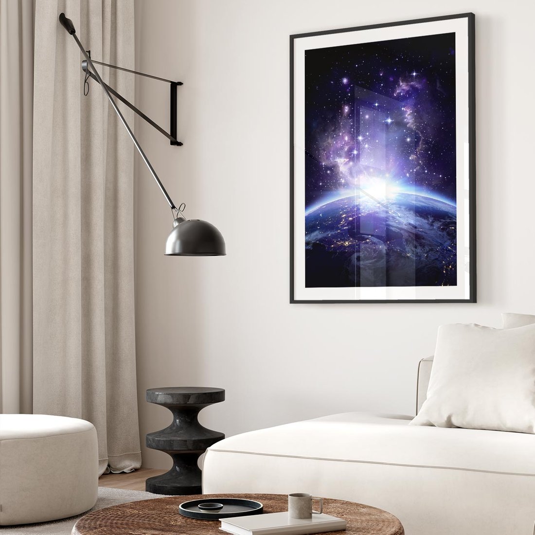 Plakat w ramie 50x70 - Podróż w kosmiczną przestrzeń - kosmos, ziemia - rama czarna