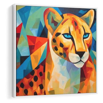 Obraz w ramie 50x50 - Dzikie Piękno - abstrakcyjny portret geparda, intensywne kolory - rama biała