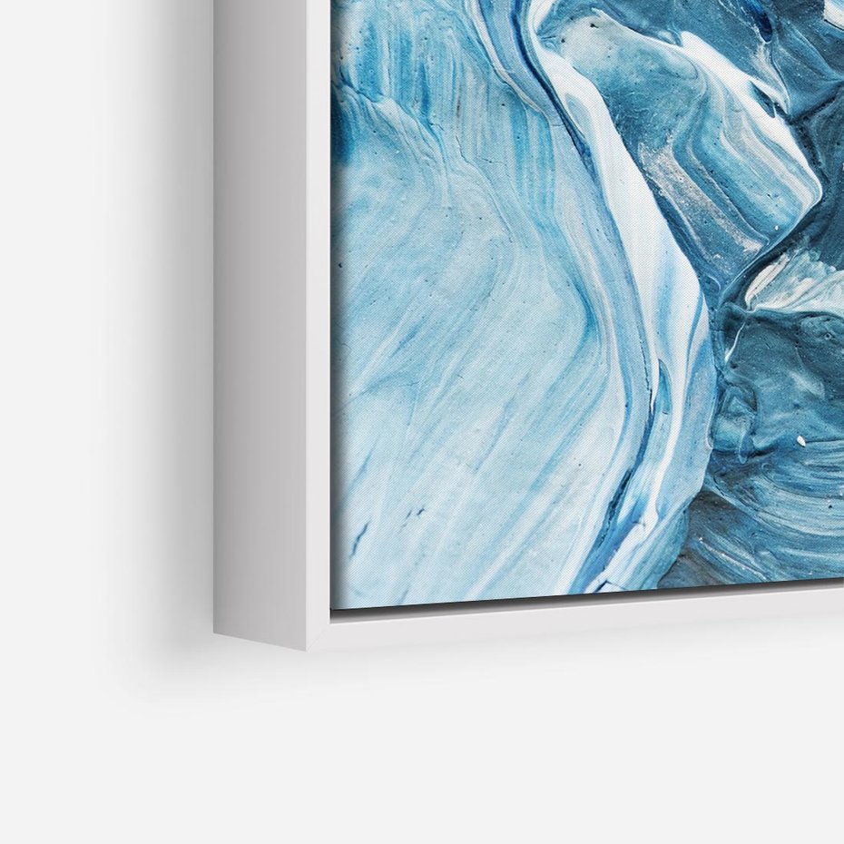 Obraz w ramie 80x80 - W stronę niebieskiego horyzontu - abstrakcja, rozlane farby - rama biała
