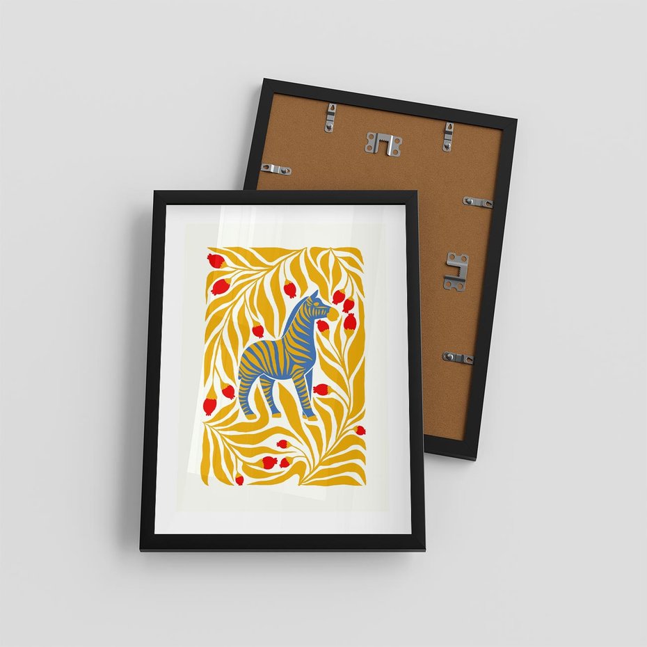 Plakat w ramie 30x40 - Zebra w Nowoczesności - abstrakcyjna nowoczesna grafika, pośrodku zebra - rama czarna