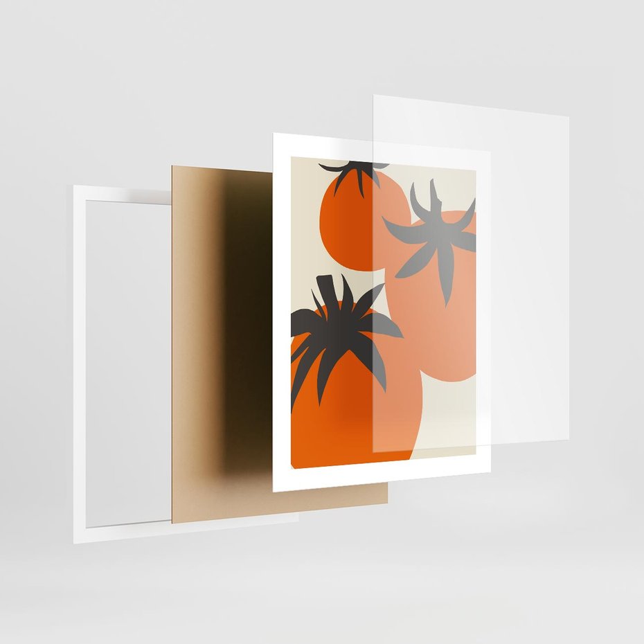 Plakat w ramie 40x50 - Jadalne Kształty - nowoczesny plakat do kuchni, pomidory - rama biała