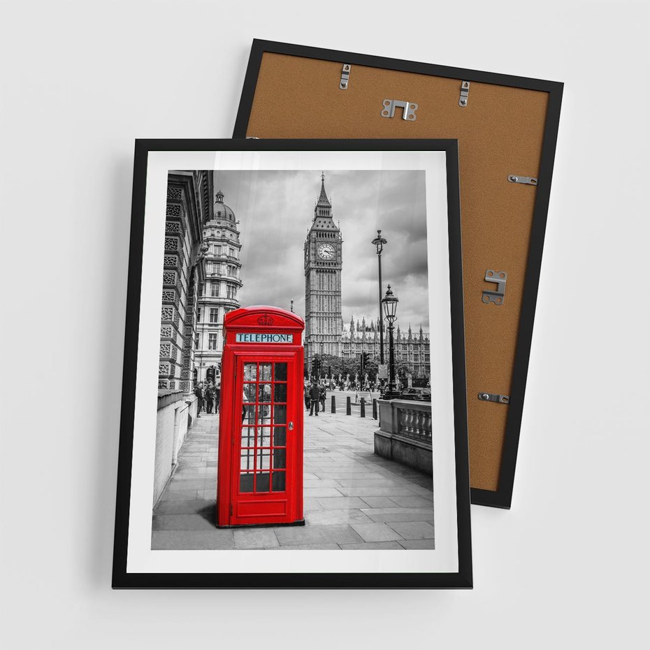 Plakat w ramie 50x70 - Kontrastująca Budka w Londynie - Londyn, budka - rama czarna