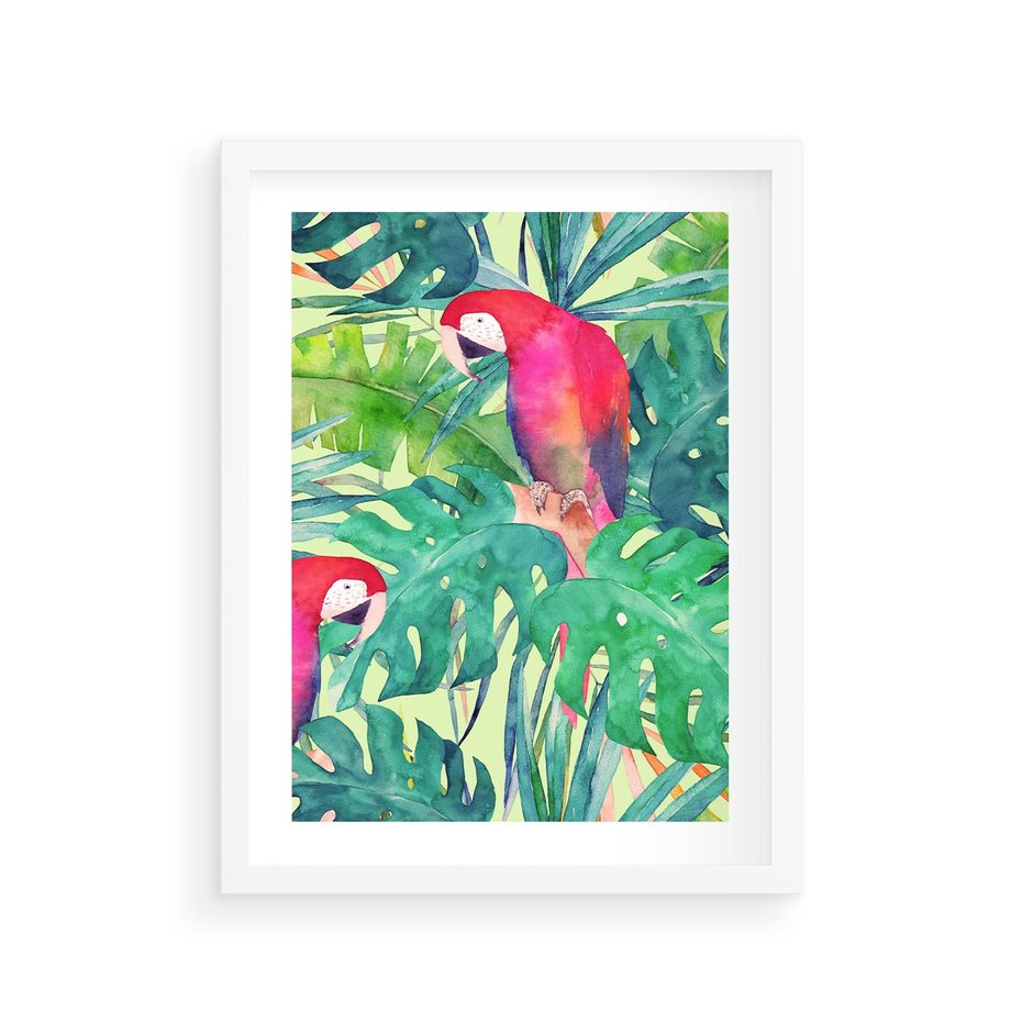 Plakat w ramie 30x40 - Egzotyczna Przygoda - tropikalne, liście - rama biała
