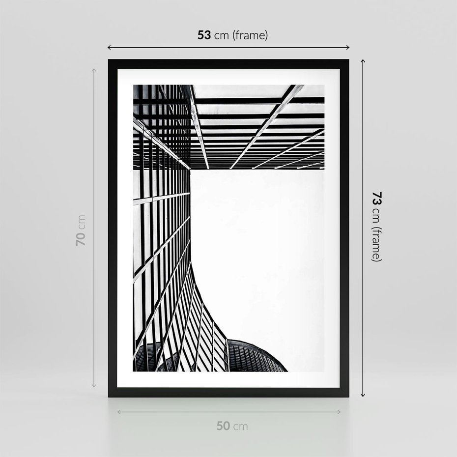 Plakat w ramie 50x70 - Minimalizm Wysokości - architektura, czarno białe zdjęcie - rama czarna
