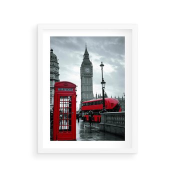 Plakat w ramie 50x70 - Uliczka z charakterystyczną budką w Londynie - Londyn, budka - rama biała