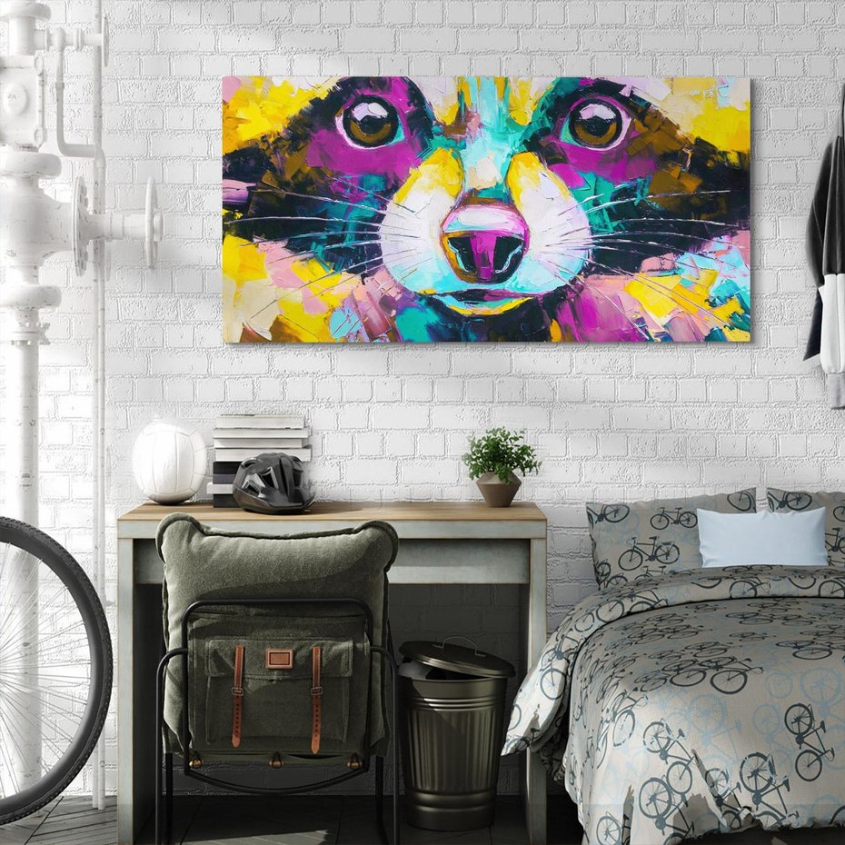 Obraz na płótnie 100x50 - Przebudzenie snu artysty - zbliżenie, kolorowy portret szopa pracza