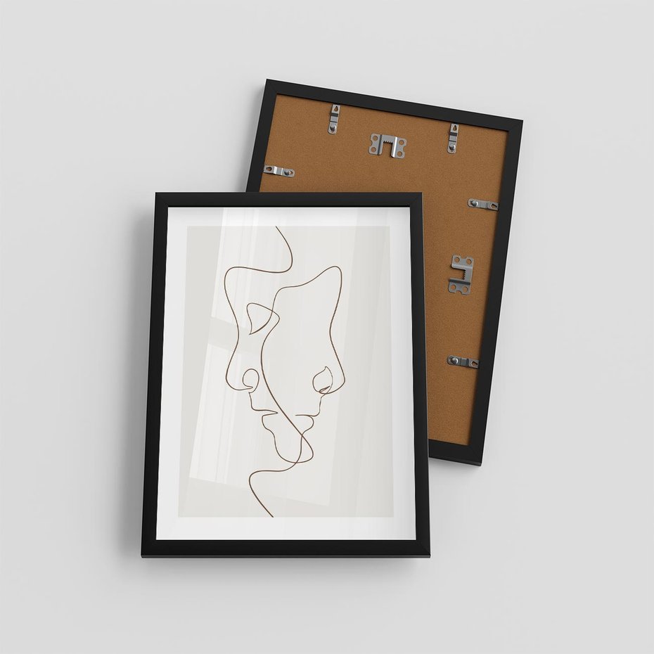 Plakat w ramie 30x40 - Jedna Linia, Dwie Twarze - minimalistyczny plakat, dwie twarze - rama czarna