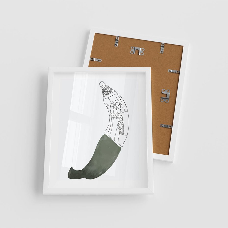 Plakat w ramie 40x50 - Rozkwitające Barwy Akwareli - minimalistyczny plakat, banan - rama biała