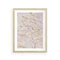 Plakat w ramie 30x40 - Beżowy Marmur i Złoto - marmur, beżowy marmur - rama drewno