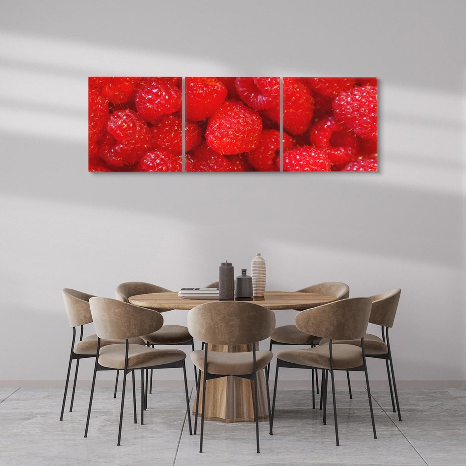 Obraz na płótnie 150x50 - "Maliny - Owocowy Raj - maliny, owoce