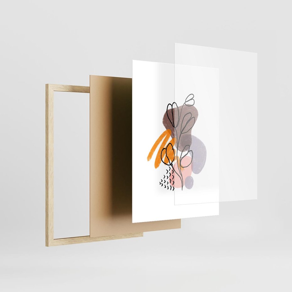 Plakat w ramie 30x40 - Bezgraniczne Widzenia - abstrakcyjna sztuka, liść gałązka - rama drewno