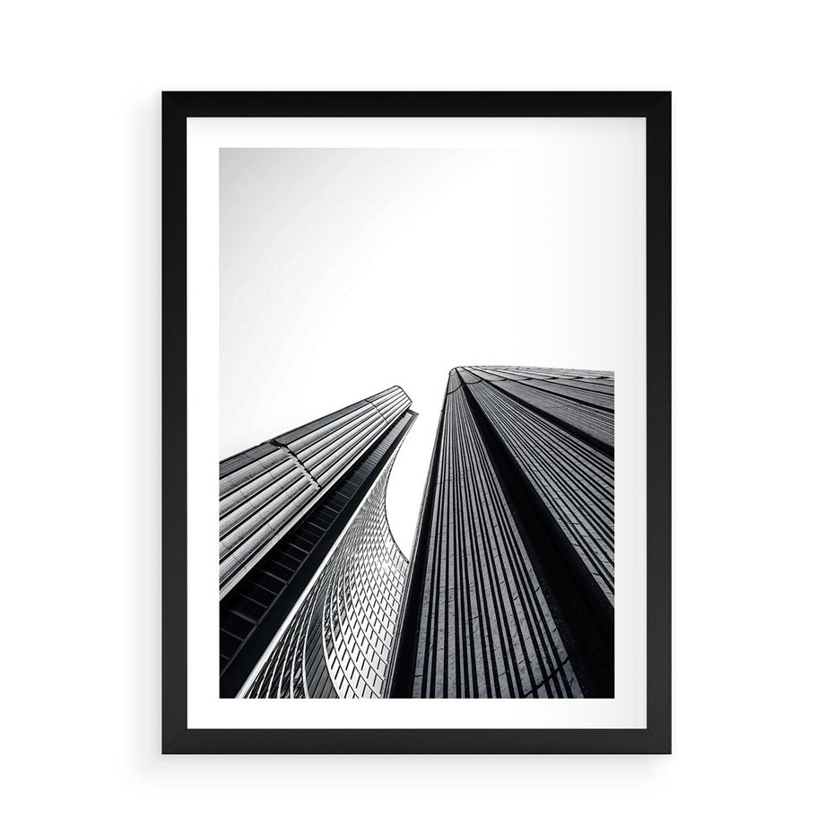 Plakat w ramie 50x70 - Monochromatyczna Wizja - architektura, wysoki wieżowiec - rama czarna