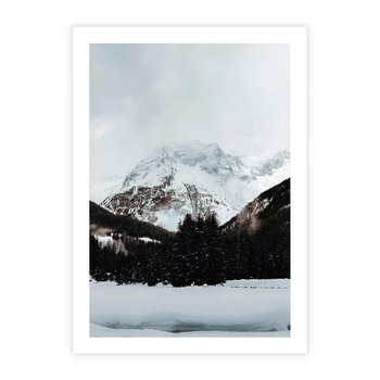 Plakat bez ramy 21x30 - W Cieniu Śnieżnych Szczytów - górski krajobraz, zima