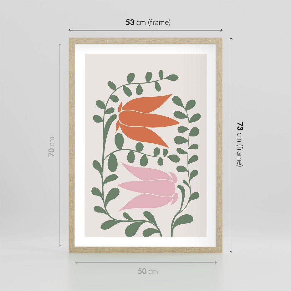 Plakat w ramie 50x70 - Rozkwitające Kontury - plakat, kwiaty - rama drewno