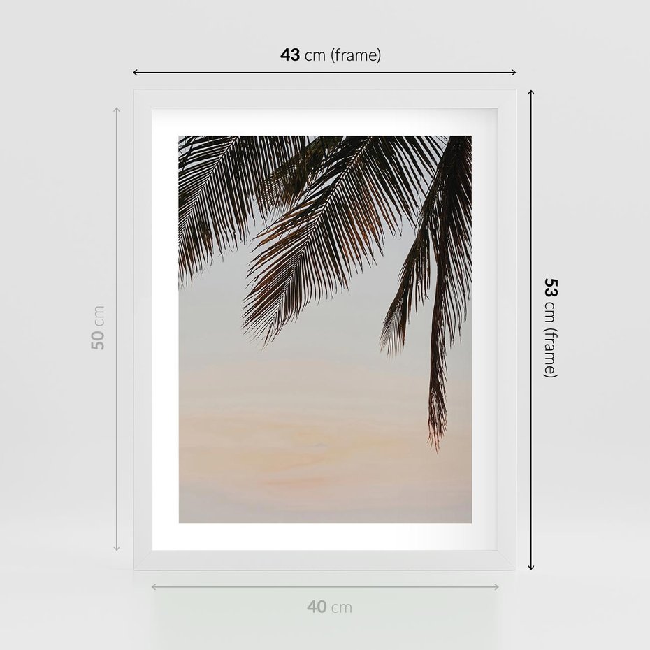Plakat w ramie 40x50 - Tropikalna Harmonia - palmy na tle nieba - rama biała