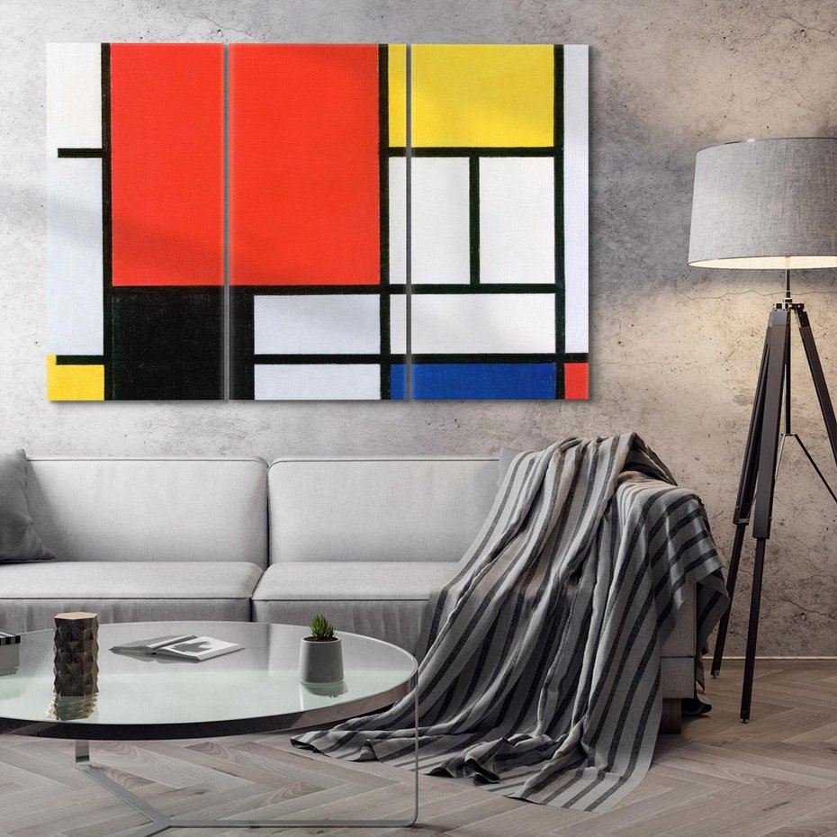 Obraz na płótnie 120x80 - "Composition with Red, Yellow, Blue, and Black" (1921), Piet Mondrian - Reprodukcja - reprodukcja, obraz na płótnie