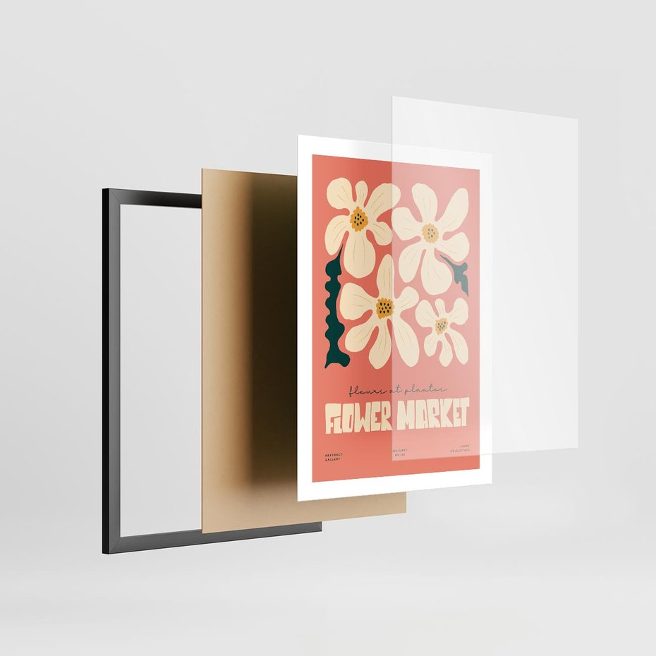 Plakat w ramie 50x70 - Szkicowane Kolorowe Uczucia - kwiatowa kompozycja, minimalizm - rama czarna