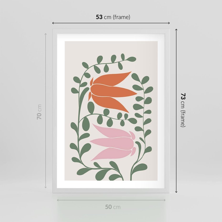 Plakat w ramie 50x70 - Rozkwitające Kontury - plakat, kwiaty - rama biała