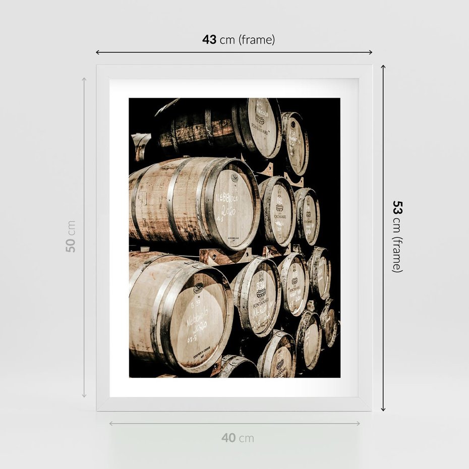Plakat w ramie 40x50 - Tradycyjne Beczki - beczki, rustykalna fotografia - rama biała