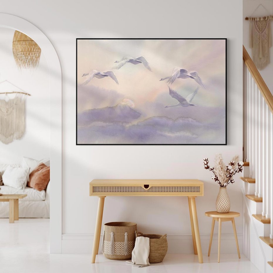 Obraz w ramie 100x70 - Ruchoma cisza widzenia - akwarela, subtelene - rama czarna