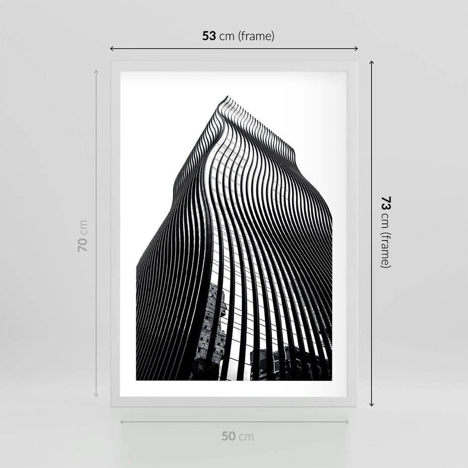 Plakat w ramie 50x70 - Falowany Wieżowiec na Fotografii - architektura, falowany wieżowiec - rama biała