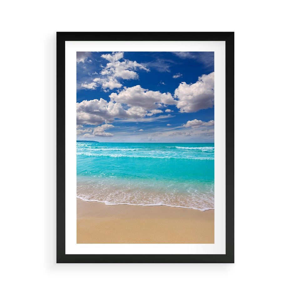 Plakat w ramie 50x70 - Idylliczna plaża nad morzem - plaża, morze - rama czarna