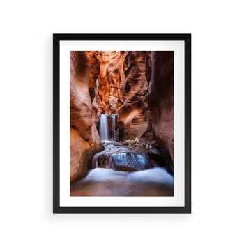 Plakat w ramie 30x40 - Tajemniczy świat jaskini i wodospadu - jaskinia, wodospad - rama czarna