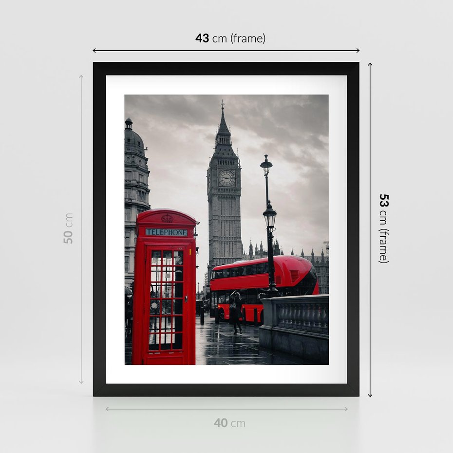 Plakat w ramie 40x50 - Londyński Klimat Telefoniczny - Londyn, telefon - rama czarna