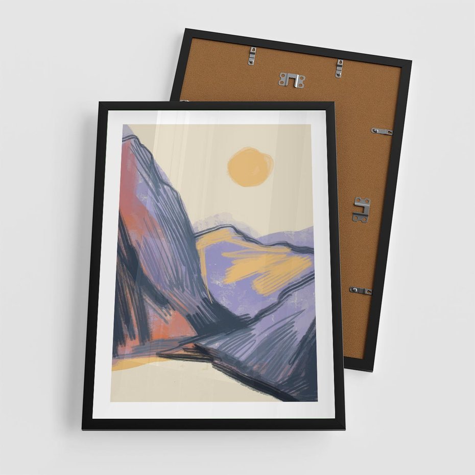 Plakat w ramie 50x70 - Ponad Szczytami - pastelowy krajobraz, nowoczesny plakat - rama czarna