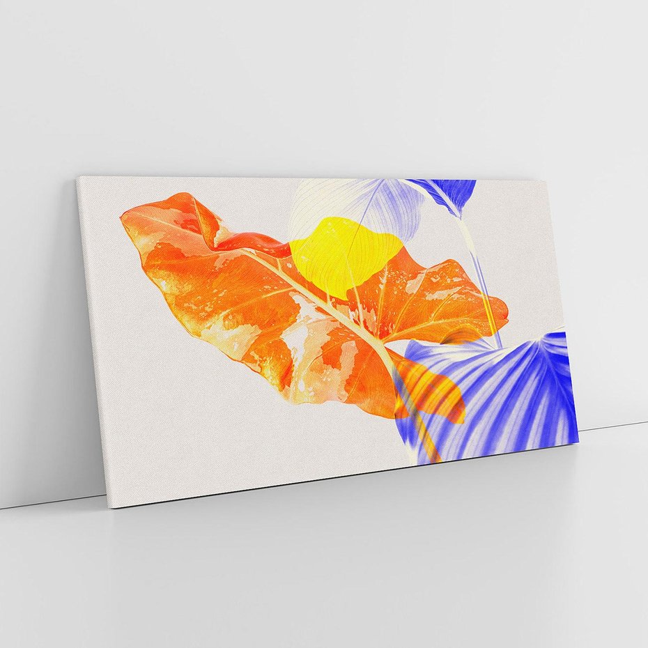 Obraz na płótnie 140x70 - Energetyczne Indygo - retro, tropikalne liście